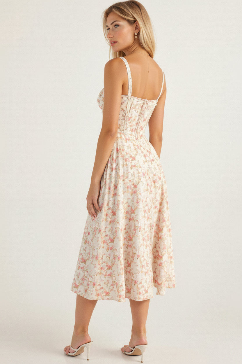 Sophie | Midi Jurk Dames met Corset en Vloeiende Rok voor Zomerse Gelegenheden