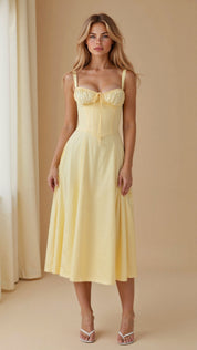 Sophie | Midi Jurk Dames met Corset en Vloeiende Rok voor Zomerse Gelegenheden