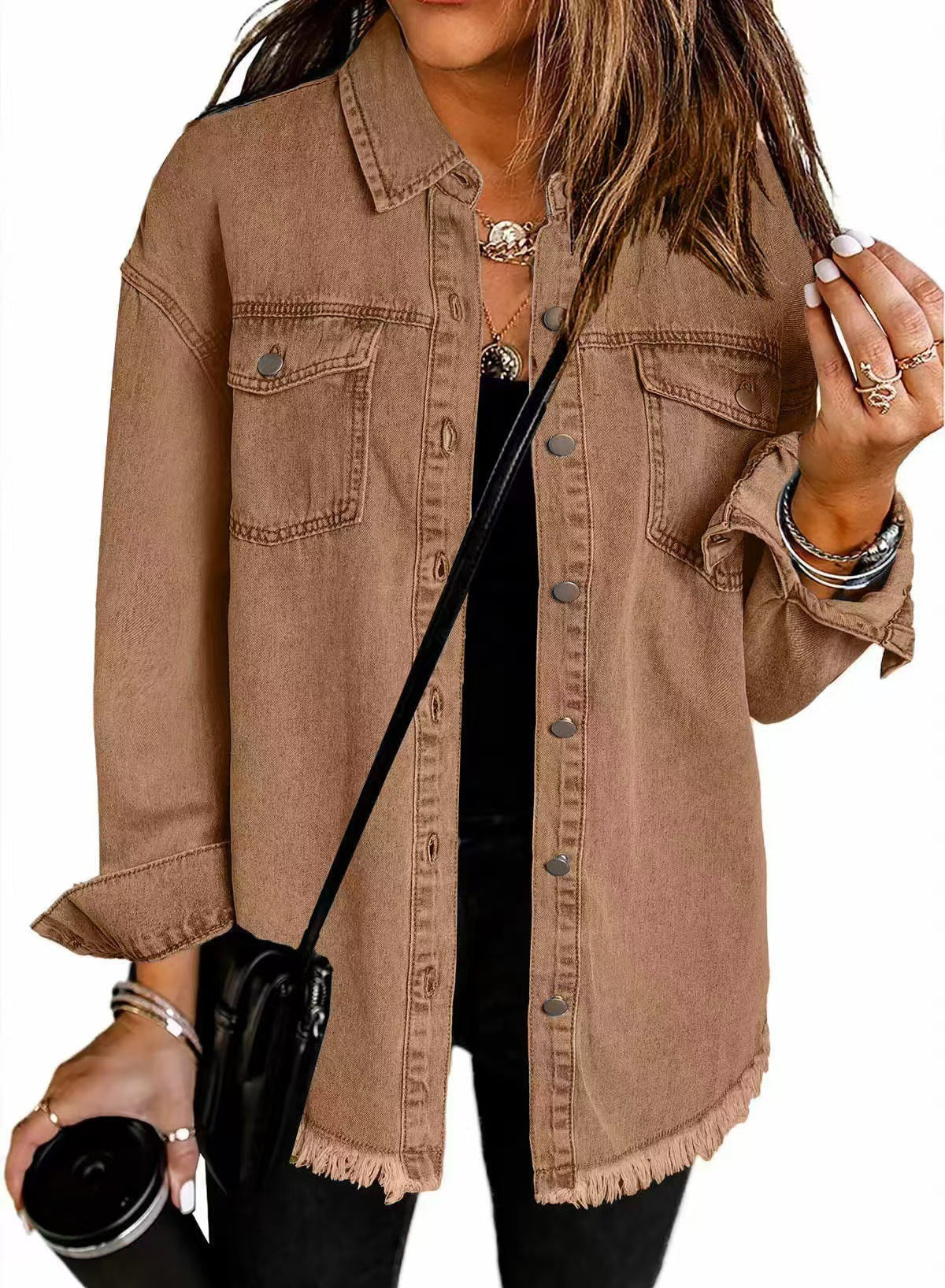 Spijkerjas dames | Denim blouse jas met knopen en regular fit