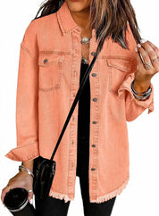 Spijkerjas dames | Denim blouse jas met knopen en regular fit