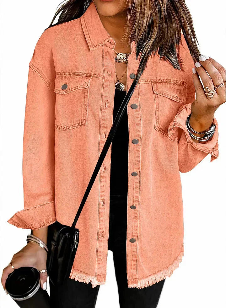 Spijkerjas dames | Denim blouse jas met knopen en regular fit