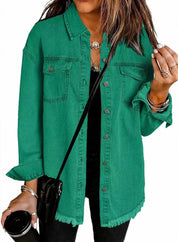 Spijkerjas dames | Denim blouse jas met knopen en regular fit
