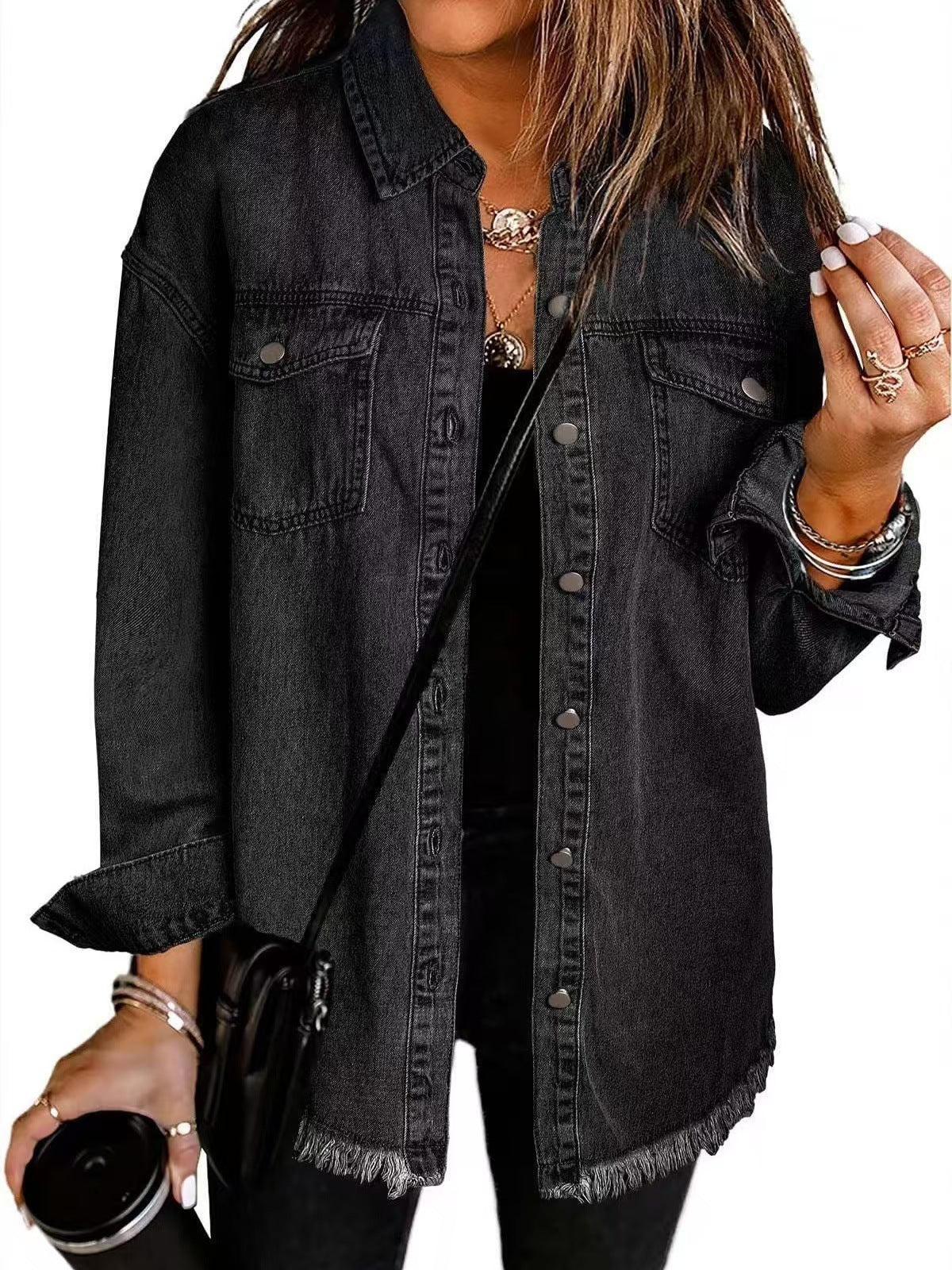 Spijkerjas dames | Denim blouse jas met knopen en regular fit