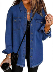 Spijkerjas dames | Denim blouse jas met knopen en regular fit