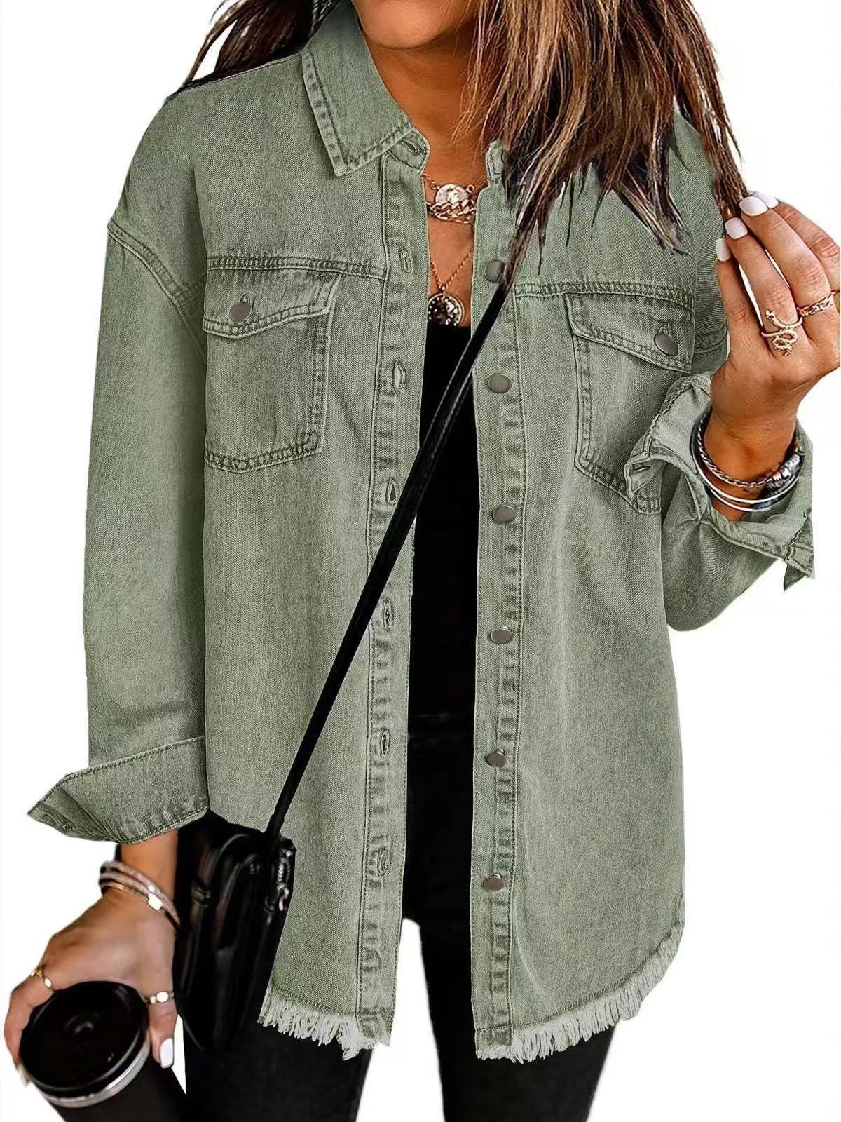 Spijkerjas dames | Denim blouse jas met knopen en regular fit