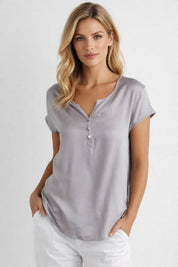 Dames T Shirt met V Hals en Knopen