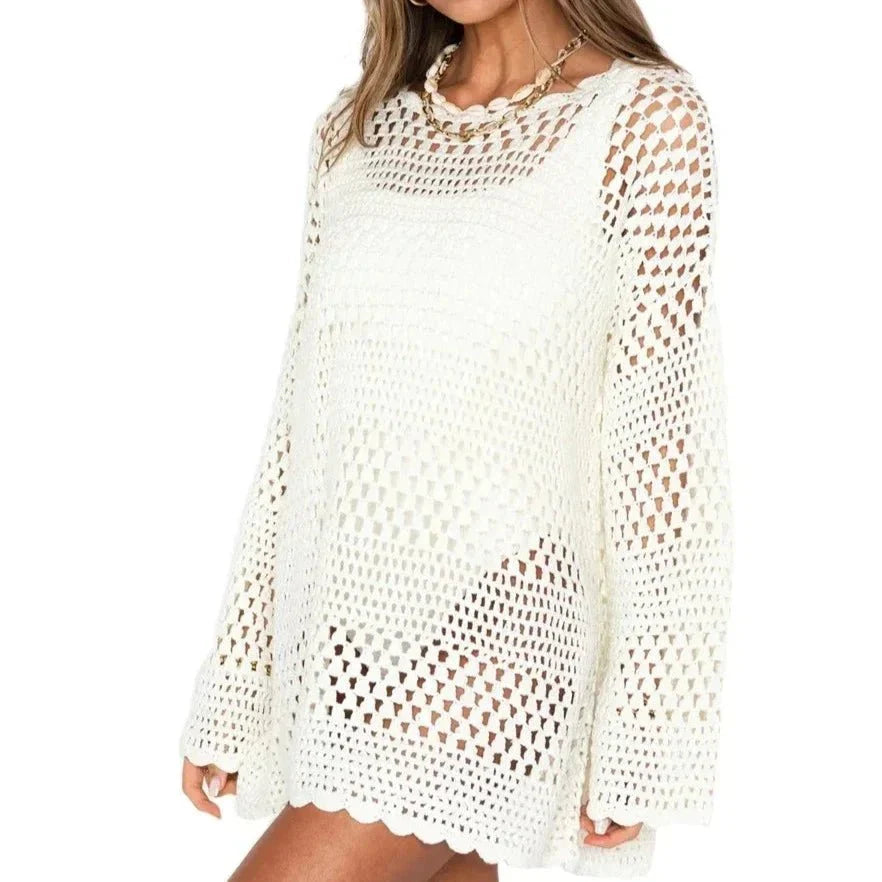 Top dames | Gehaakte strand top met open patroon