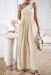 LINETTE WIDE LEG LINEN OVERALLS - TAUPE