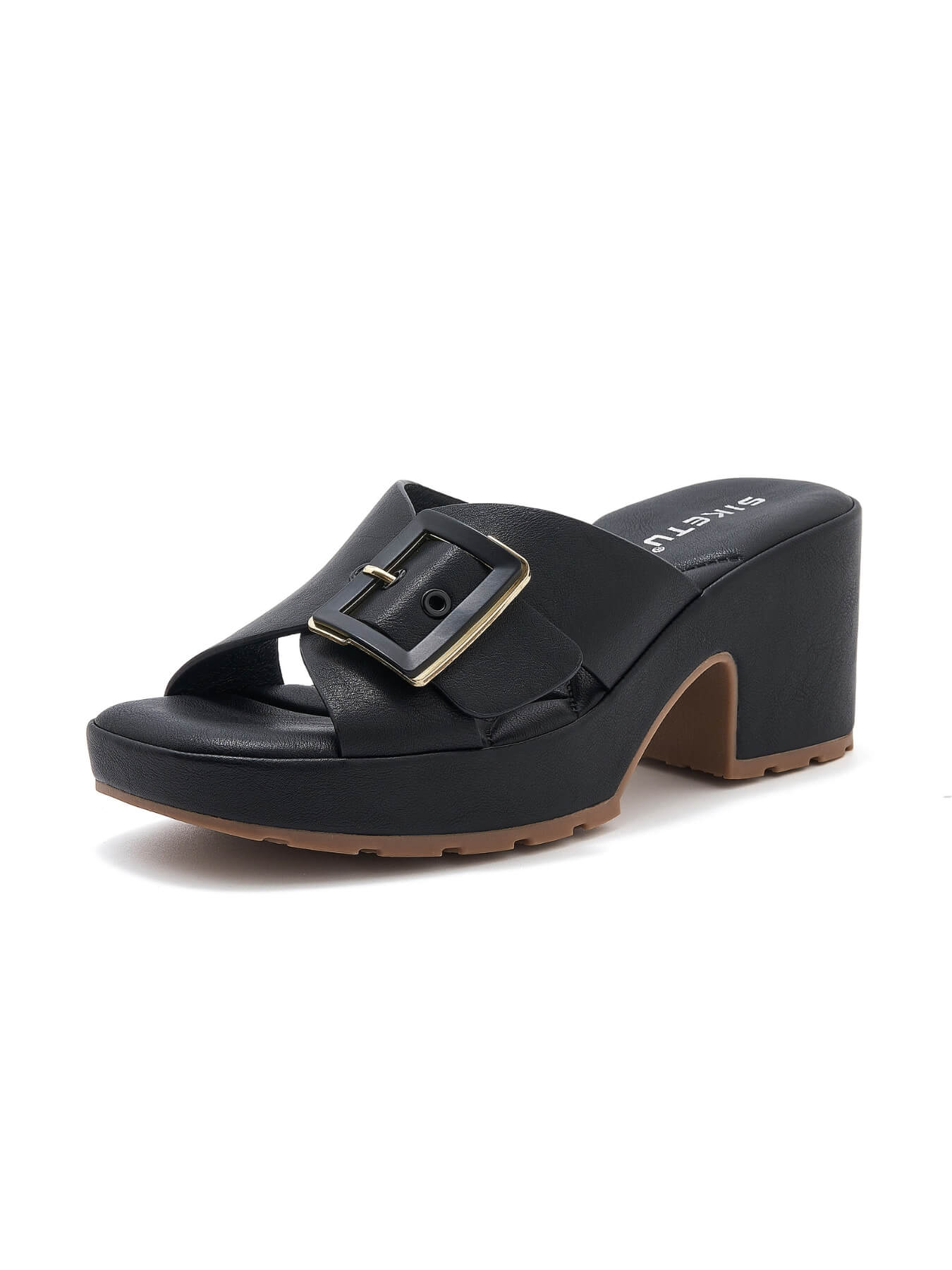 Siketu | Tetra Crisscross Buckled Block Heeled Sandals - black