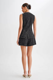 Dallas Button Front Denim Matching Sets - black
