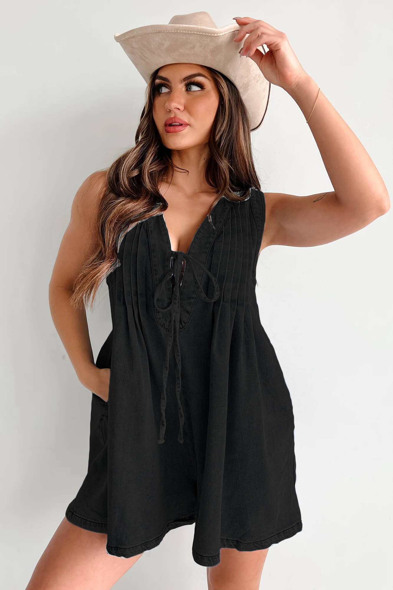 Denim Babydoll Playsuit Zwart | Stoere Dames Romper