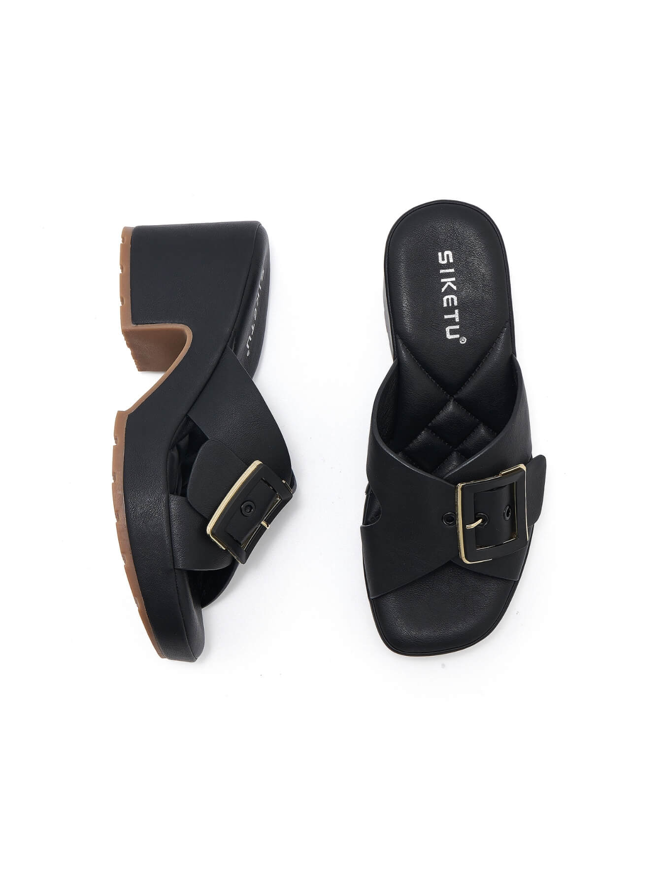 Siketu | Tetra Crisscross Buckled Block Heeled Sandals - black