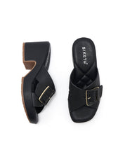 Siketu | Tetra Crisscross Buckled Block Heeled Sandals - black
