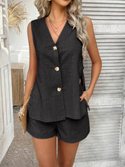Splendid | Knoop Vest Bijpassende Set - zwart
