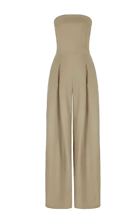 Elegante Strapless Jumpsuit met Wijde Pijpen