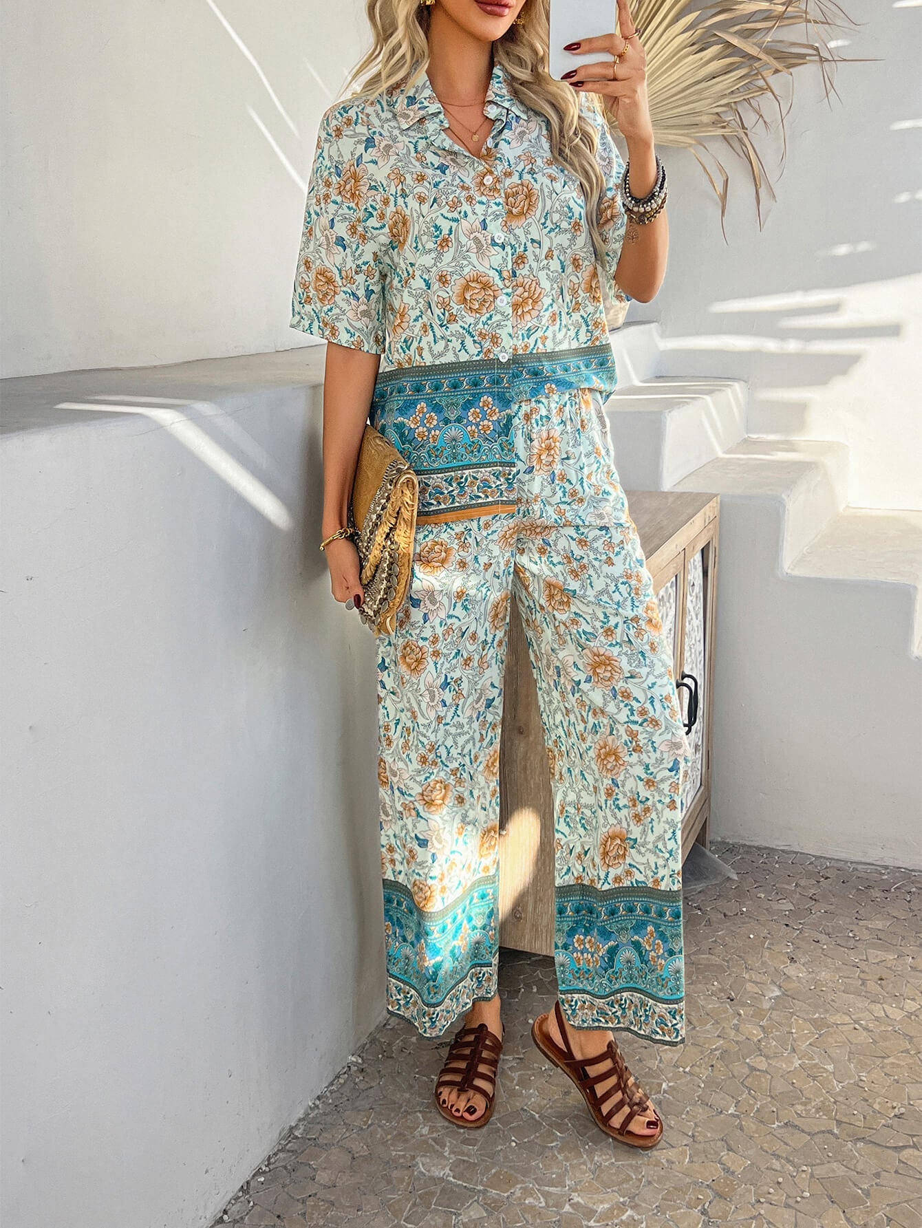 Bohemia | Bloemenprint Vakantie Bijpassende Set - Blauw