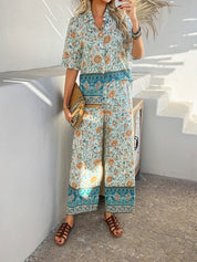 Bohemia | Bloemenprint Vakantie Bijpassende Set - Blauw