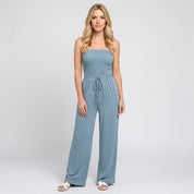 Strapless Jumpsuit met Smock Top en Wijde Pijpen