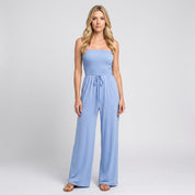 Strapless Jumpsuit met Smock Top en Wijde Pijpen