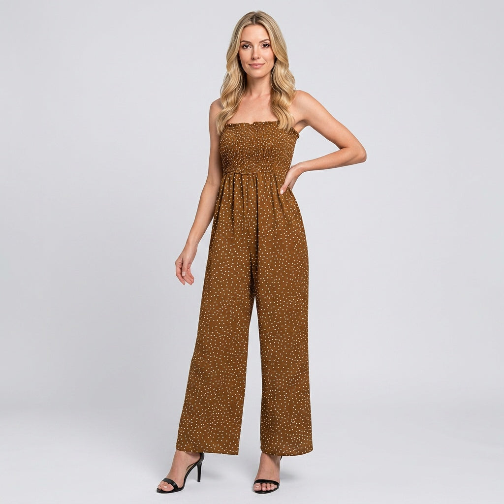 Glitter Strapless Jumpsuit met Wijde Pijpen