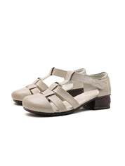 Leren Uitgesneden Sandalen - crème