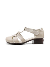 Leren Uitgesneden Sandalen - crème