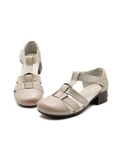 Leren Uitgesneden Sandalen - crème
