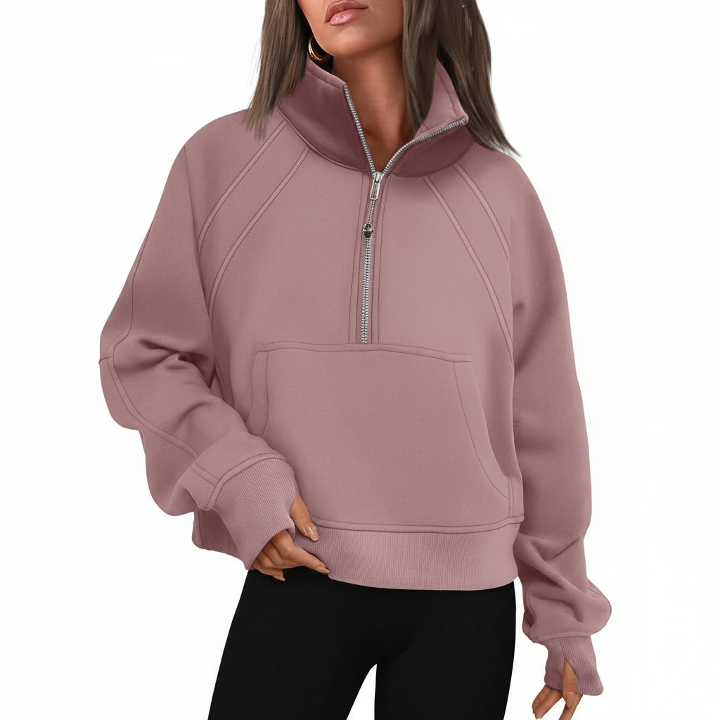 Sportieve Dames Sweater met Hoge Kraag