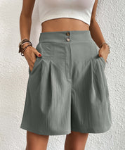Eden Pocketed High Waist Shorts - Grey