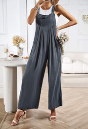LINETTE WIDE LEG LINEN OVERALLS - GREY