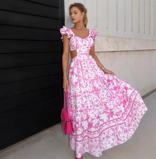 Zomerjurk Dames – Romantische Bloemenprint en Ruches voor een Zomerse Look