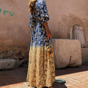 Bohemian Maxi Jurk met Print en V Hals