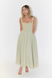 Ivette - Midi Jurk Met Hoge Taille En Vierkante Hals