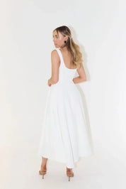 Ivette - Midi Jurk Met Hoge Taille En Vierkante Hals