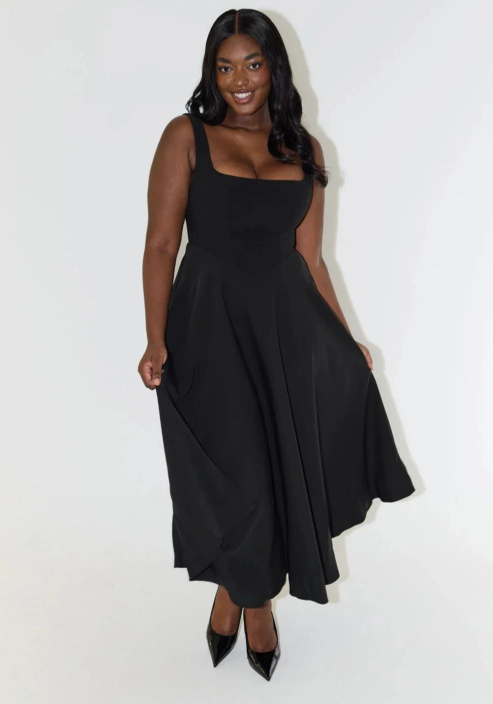 Ivette - Midi Jurk Met Hoge Taille En Vierkante Hals