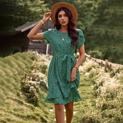 Korte Groene Bohemian Jurk Met Print