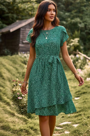Korte Groene Bohemian Jurk Met Print
