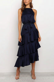Lange Ruffle Jurk met Spaghettibandjes