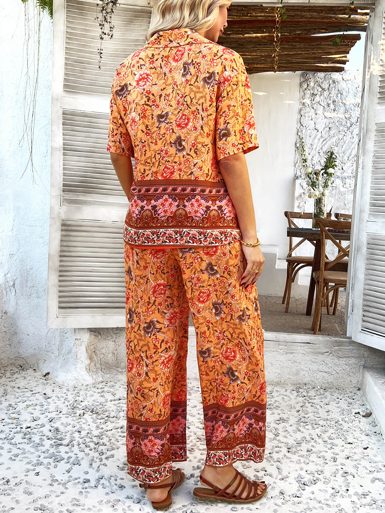 Bohemia | Bloemenprint Vakantie Bijpassende Set - oranje