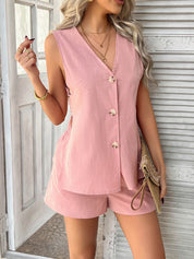 Splendid Button Down Vest Matching Sets - pink
