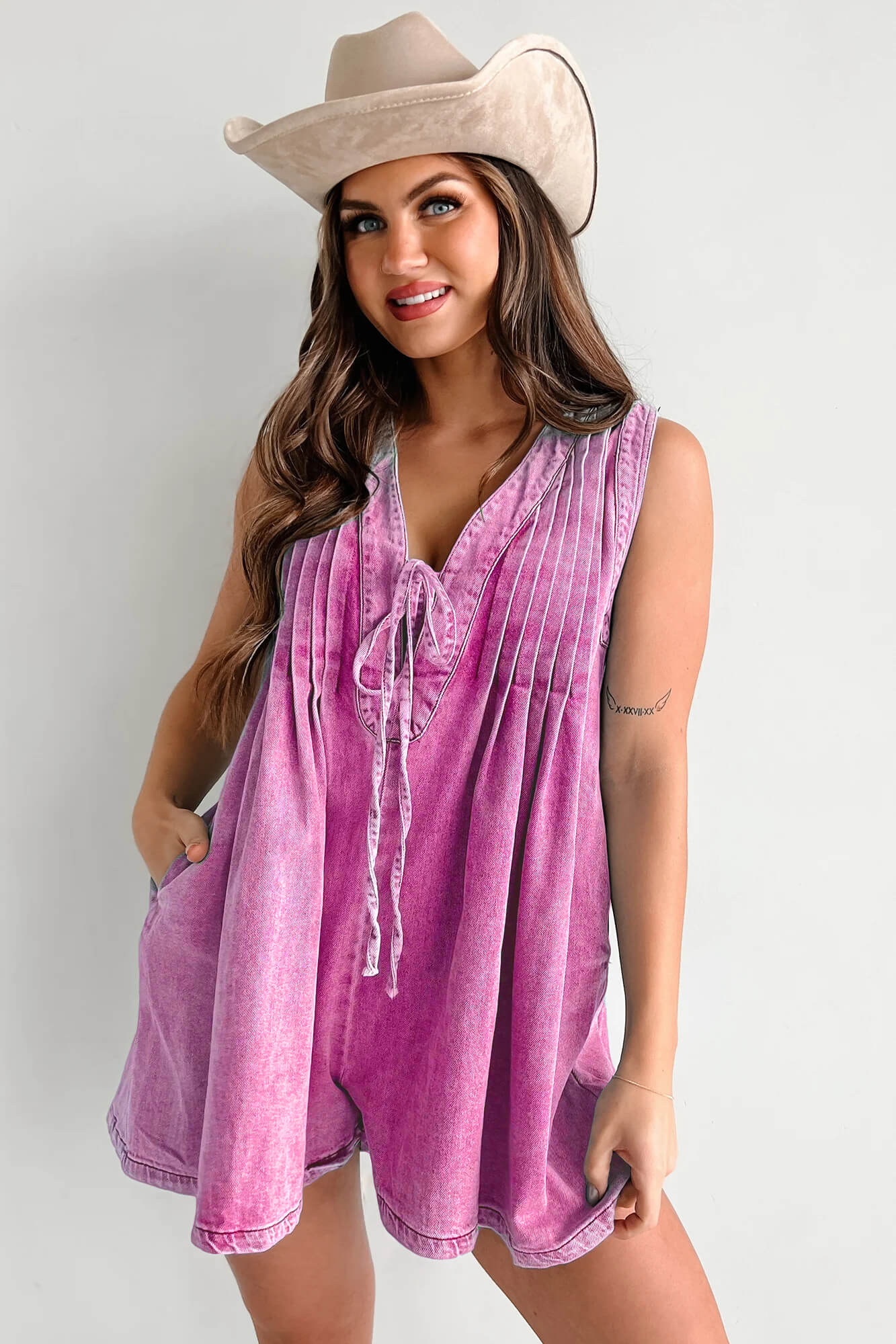 Denim Babydoll Playsuit Roze | Stoere Dames Romper