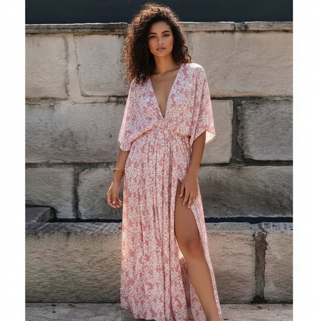 Poederroze Ibiza Jurk Met Print