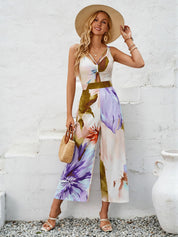 Tropical Bliss Floral Jumpsuit - Purple