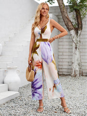 Tropical Bliss Floral Jumpsuit - Purple