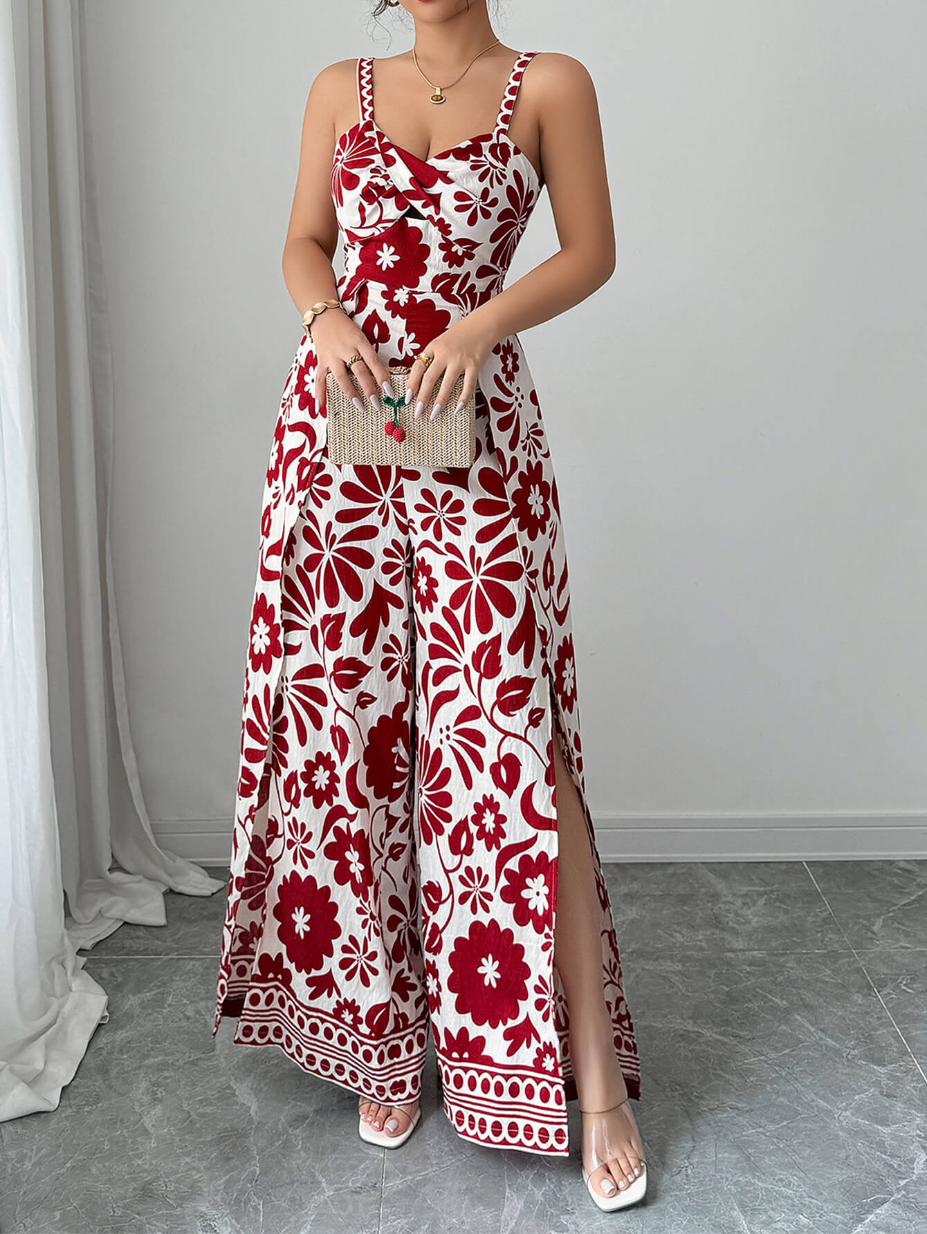 Bliss Escape Jumpsuit met Bloemenprint - Rood