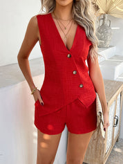 Fiji | Gaas Knoop Vest Bijpassende Set - rood