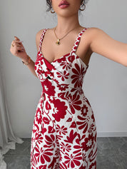 Bliss Escape Jumpsuit met Bloemenprint - Rood