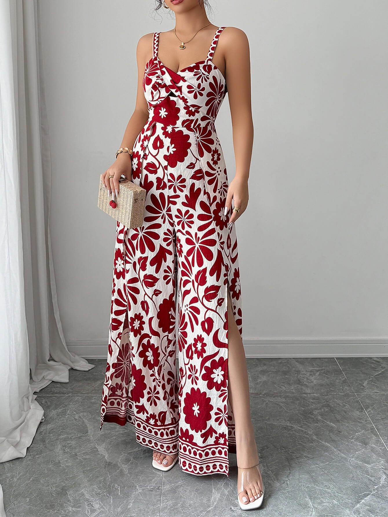 Bliss Escape Jumpsuit met Bloemenprint - Rood