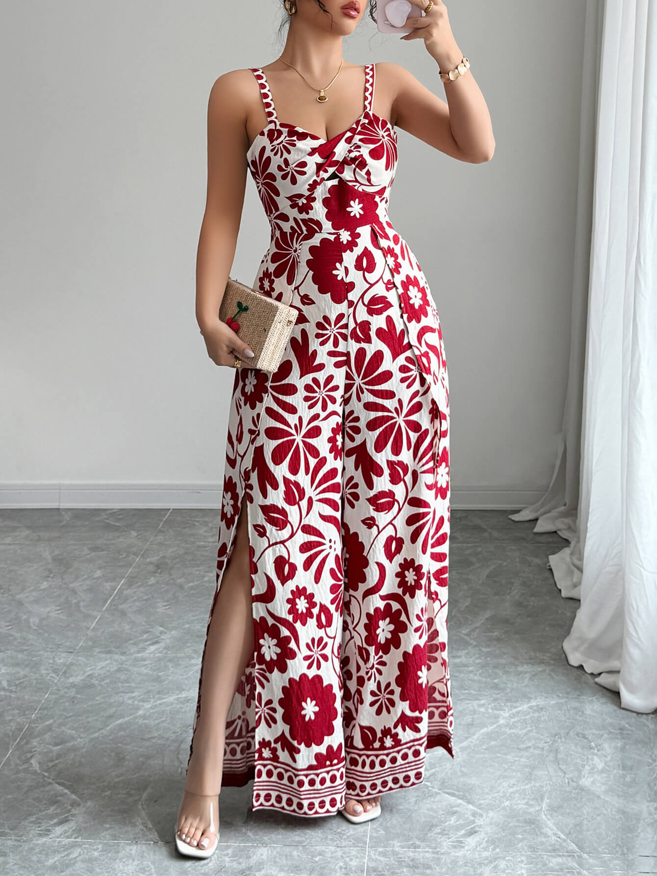 Bliss Escape Jumpsuit met Bloemenprint - Rood