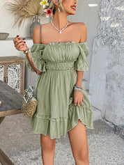 Pure Essence | Gesmockte Babydoll Mini Jurk - saligroen